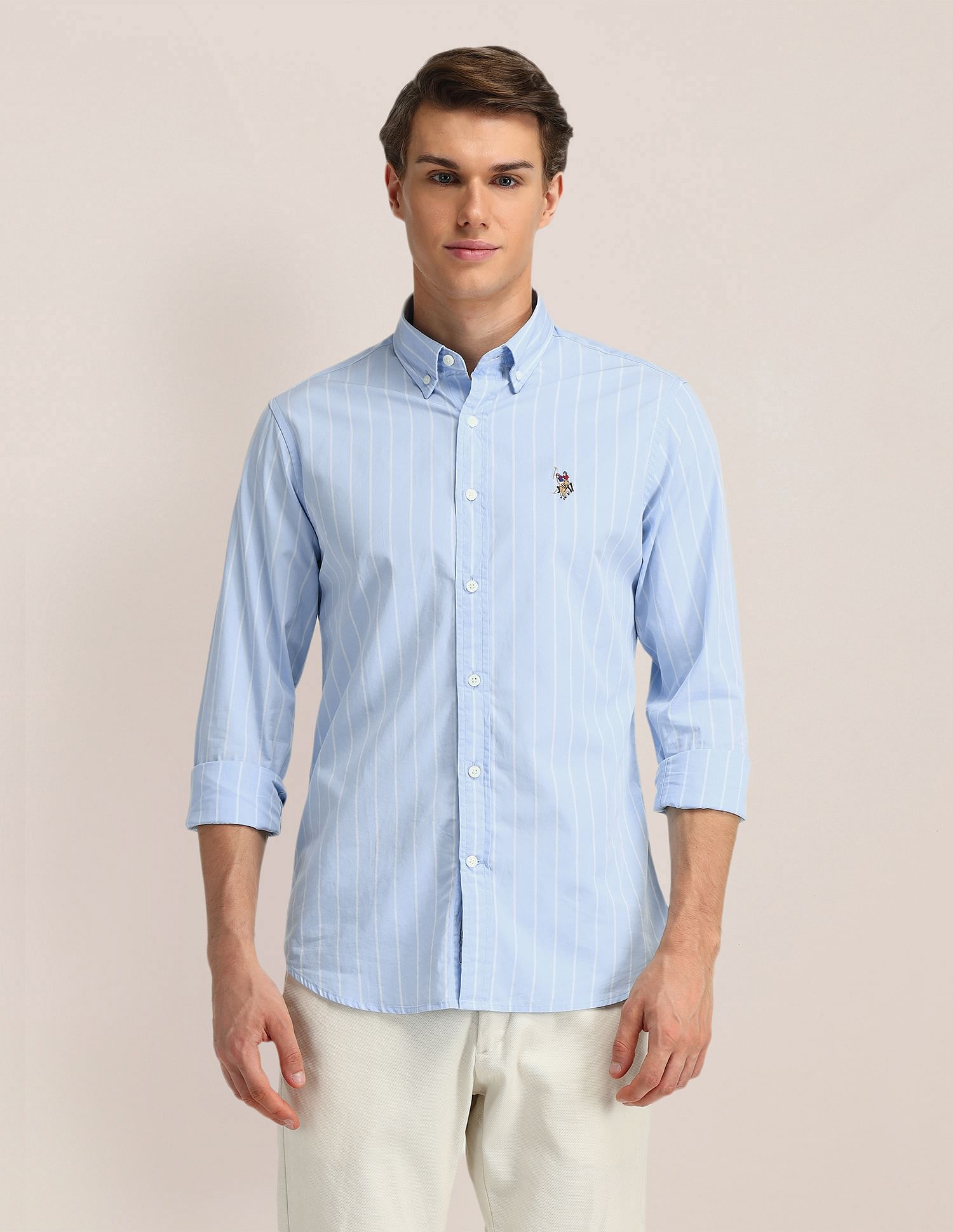 U.S. Polo Assn. Denim Co. Vertical Striped Oxford Weave Shirt