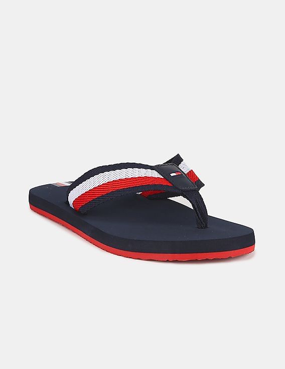 Tommy Hilfiger Men Navy Brand Striped V-Strap Flip Flops
