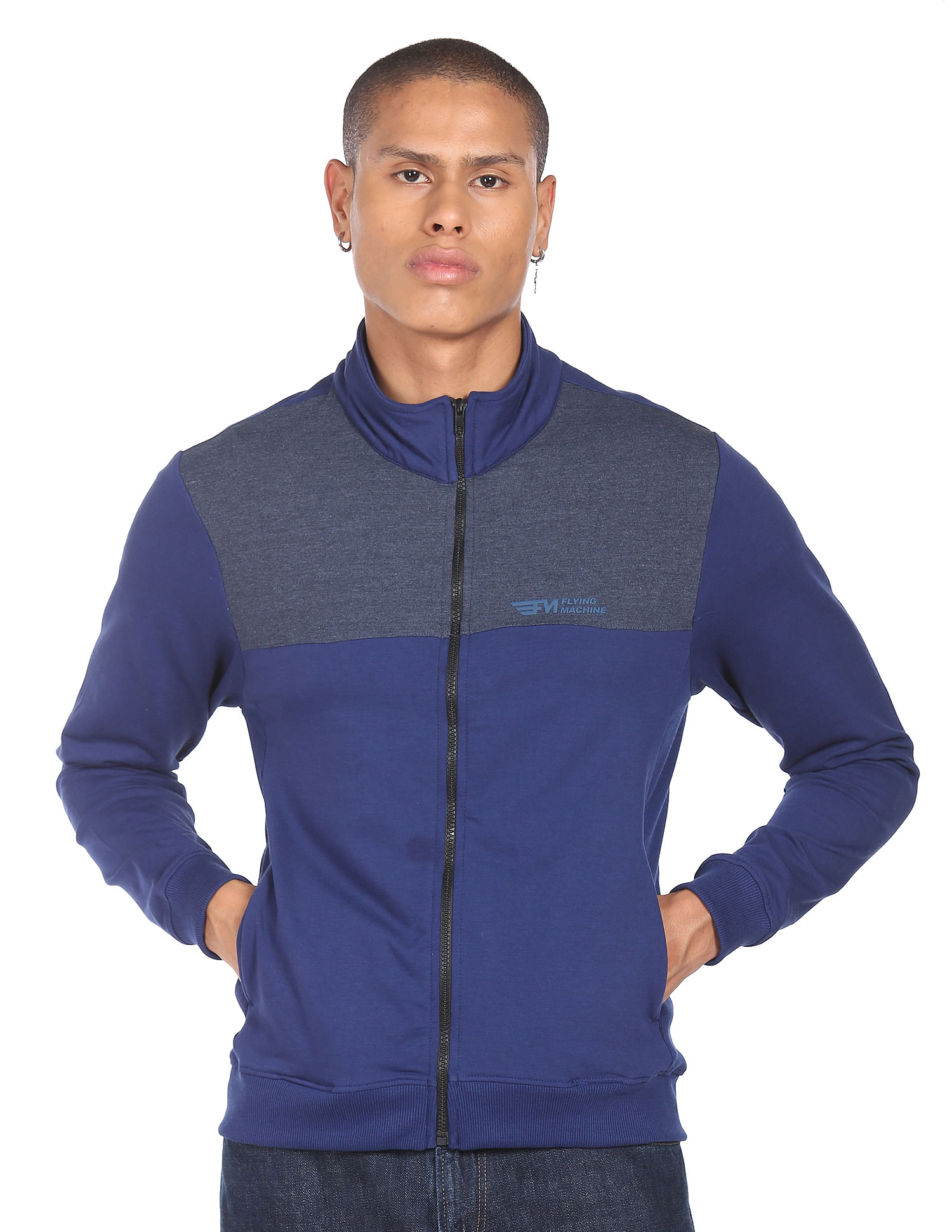 Flying Machine High Neck Colour Block Panelled Sweatshirt