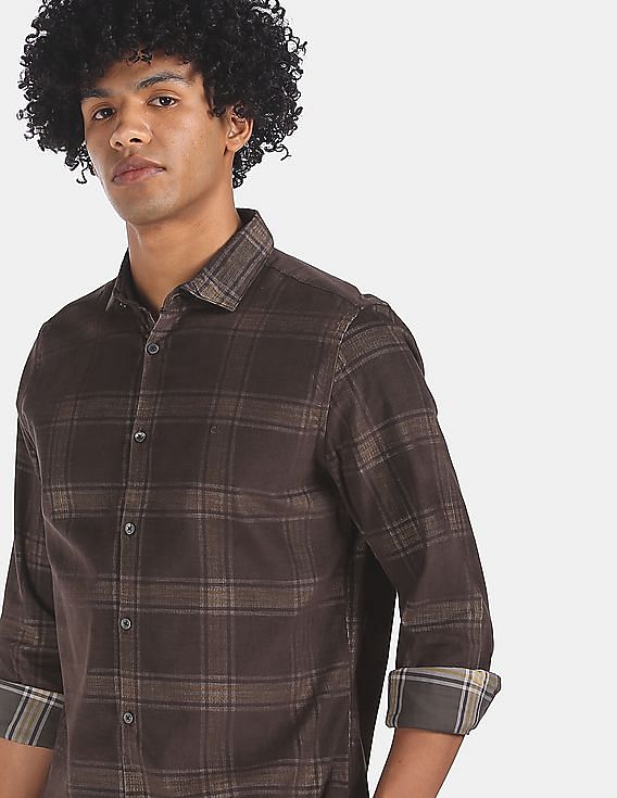 Buy Calvin Klein Men Brown Slim Fit Check Corduroy Semi Formal Shirt -  