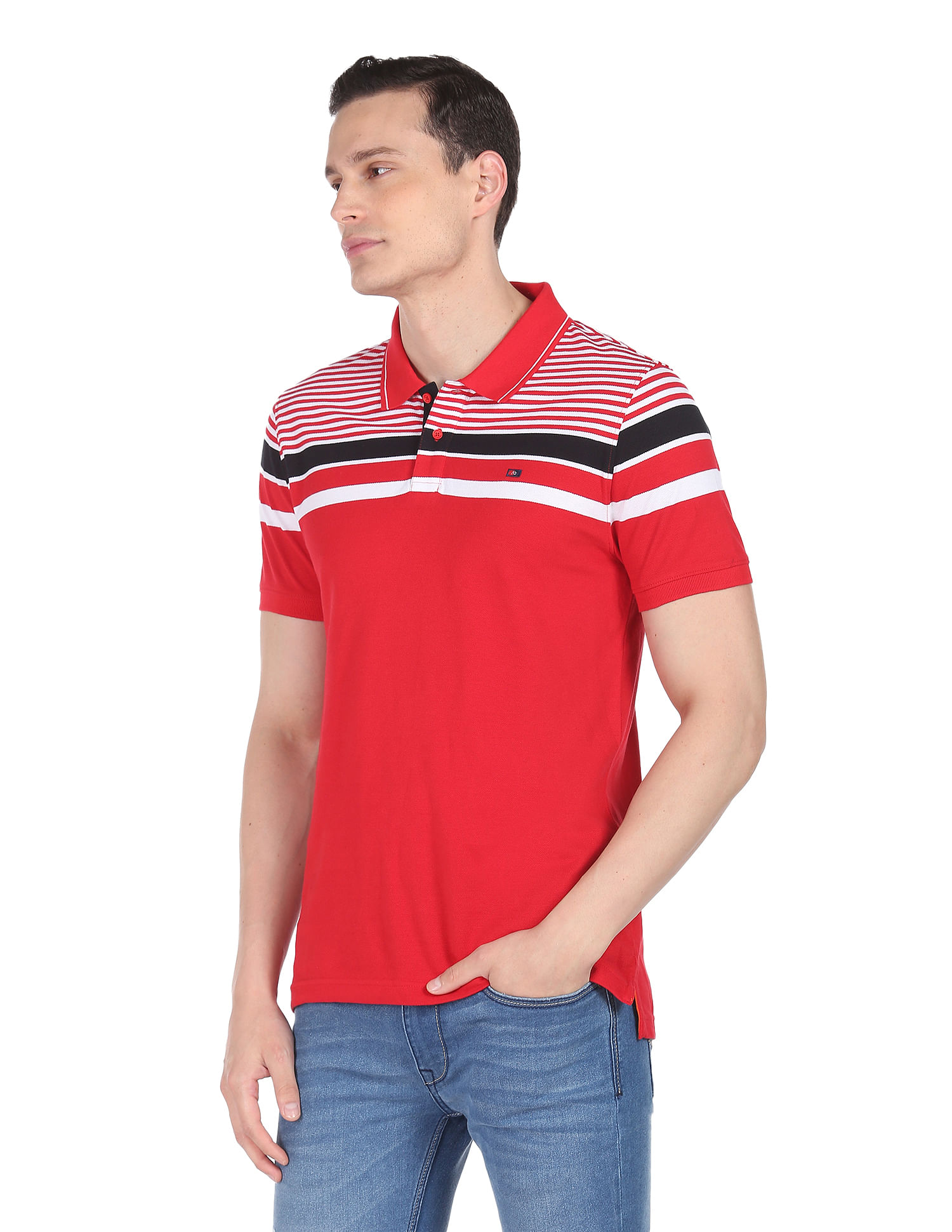 AD by Arvind Cotton Horizontal Stripe Polo Shirt