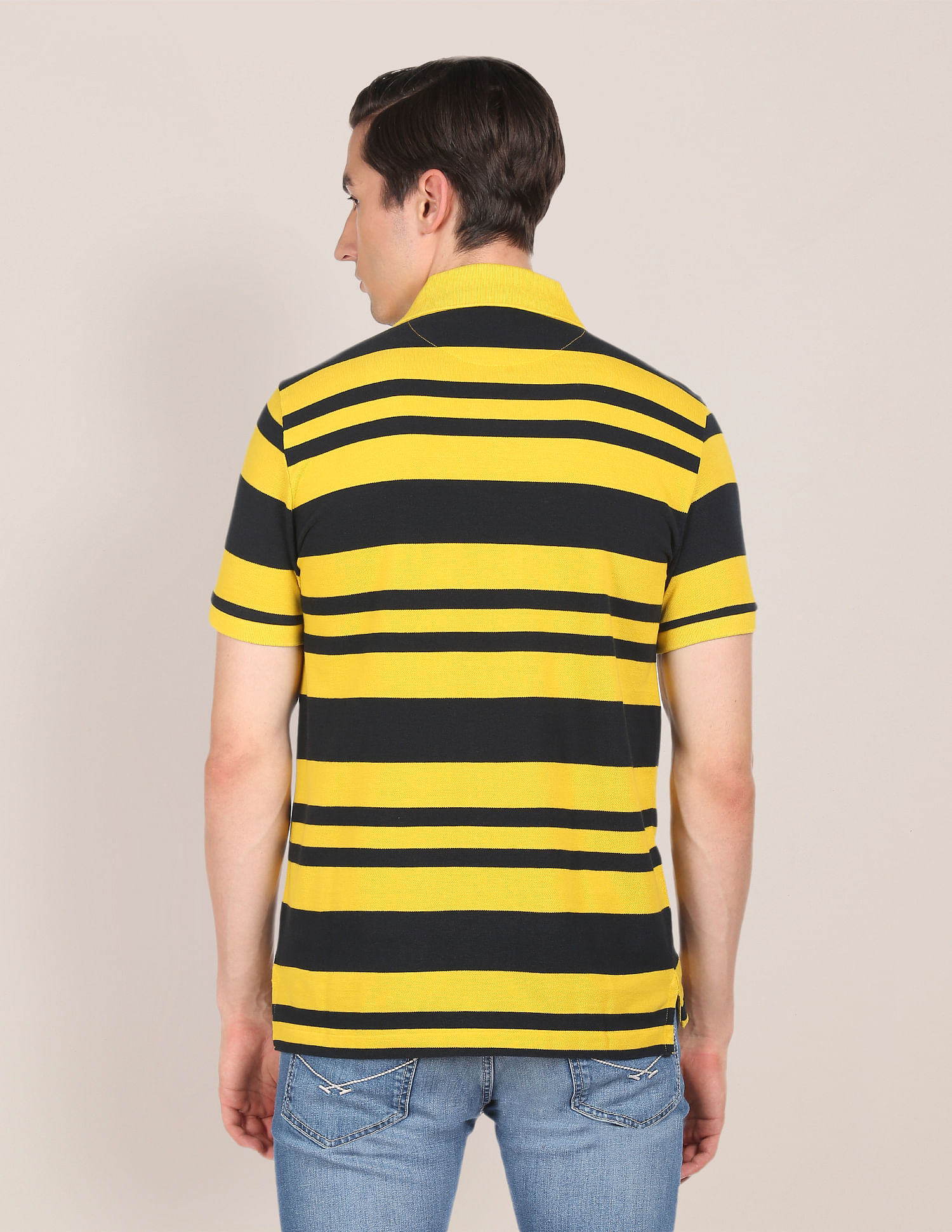 U.S. Polo Assn. Men Yellow Ribbed Collar Pique Polo Shirt