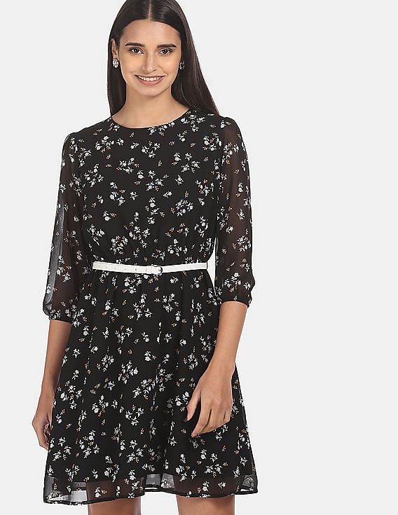 Flying Machine Women Three-Quarter Sleeve Printed Dress