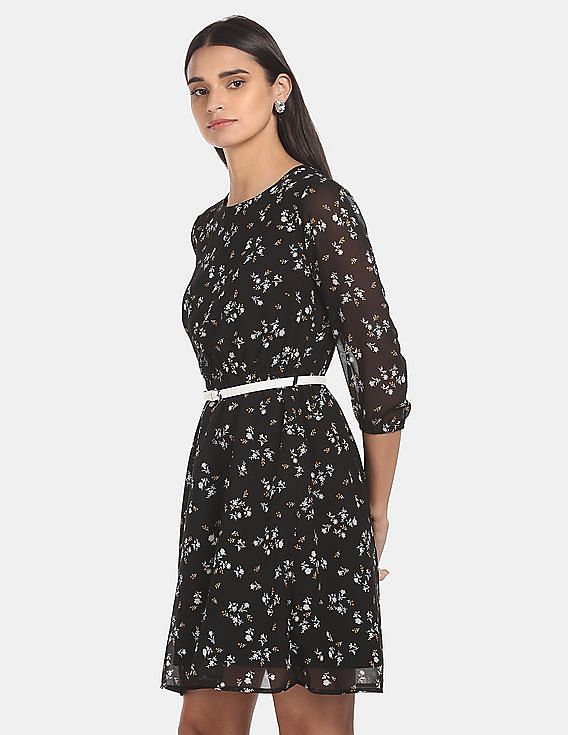 Flying Machine Women Three-Quarter Sleeve Printed Dress