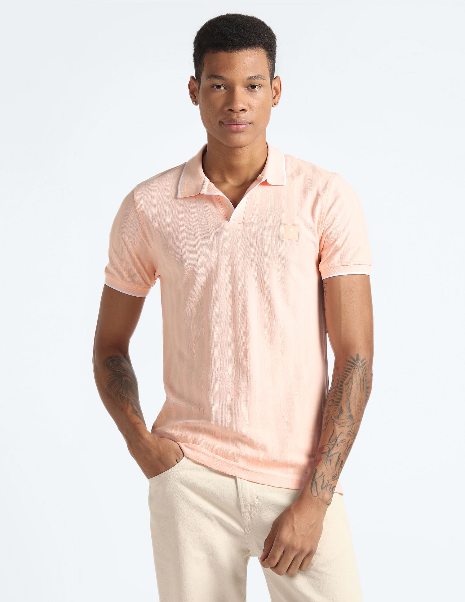 Flying Machine Jacquard Knit Regular Fit Polo Shirt