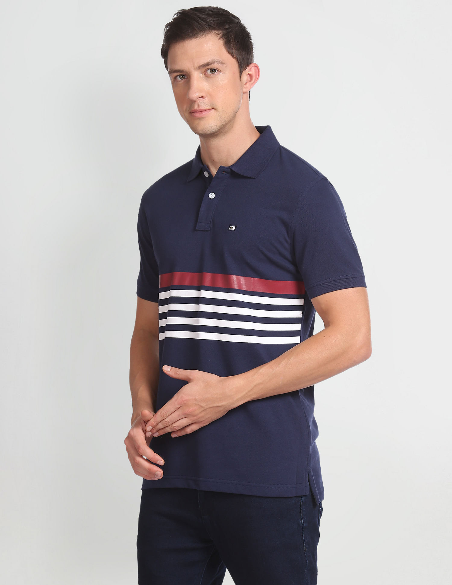 Arrow Sports Horizontal Stripe Cotton Polo Shirt