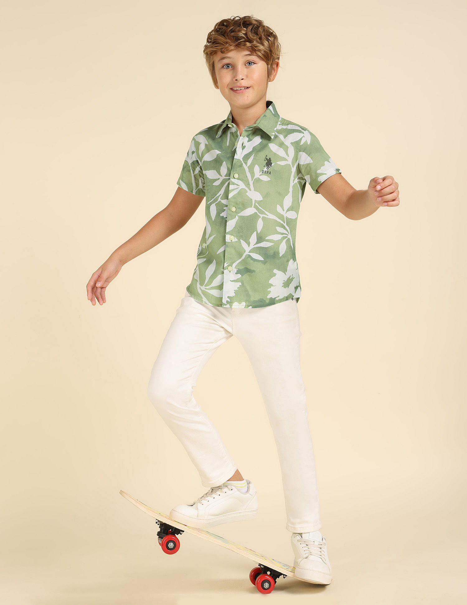 U.S. Polo Assn. Kids Boys Regular Fit Tropical Printed Shirt