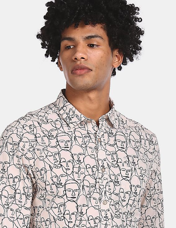 flying machine men printed casual white shirt