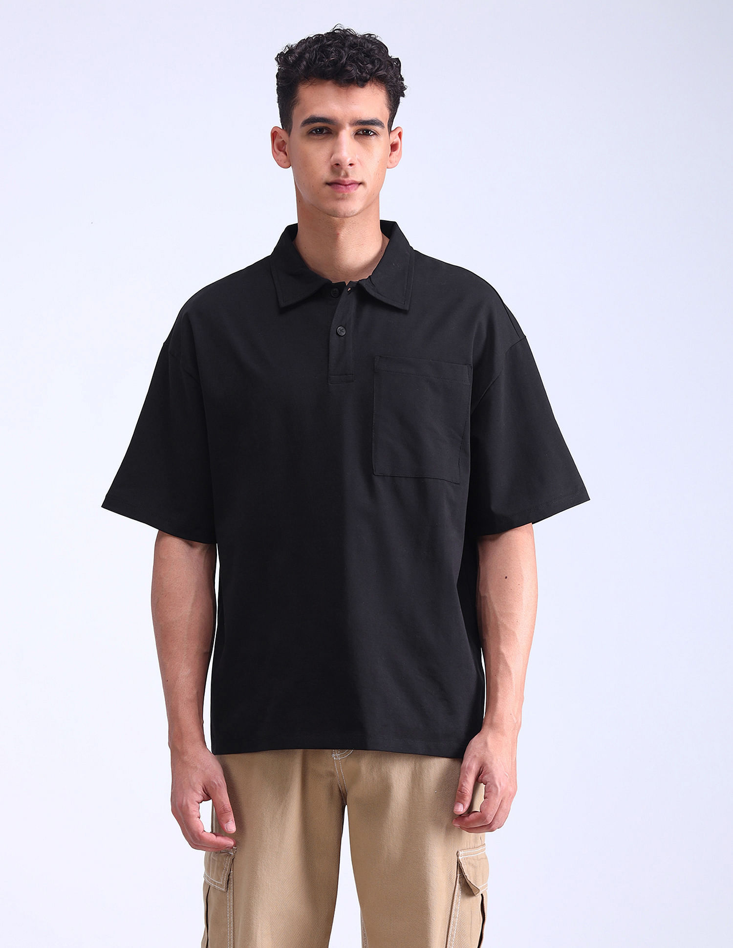 Flying Machine Solid Oversized Fit Polo Shirt
