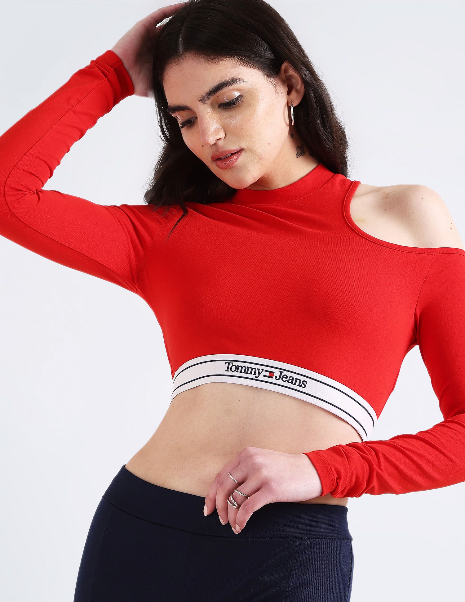 Waistband Detail Hilfiger Tommy Top Crop Logo Out Cut Buy