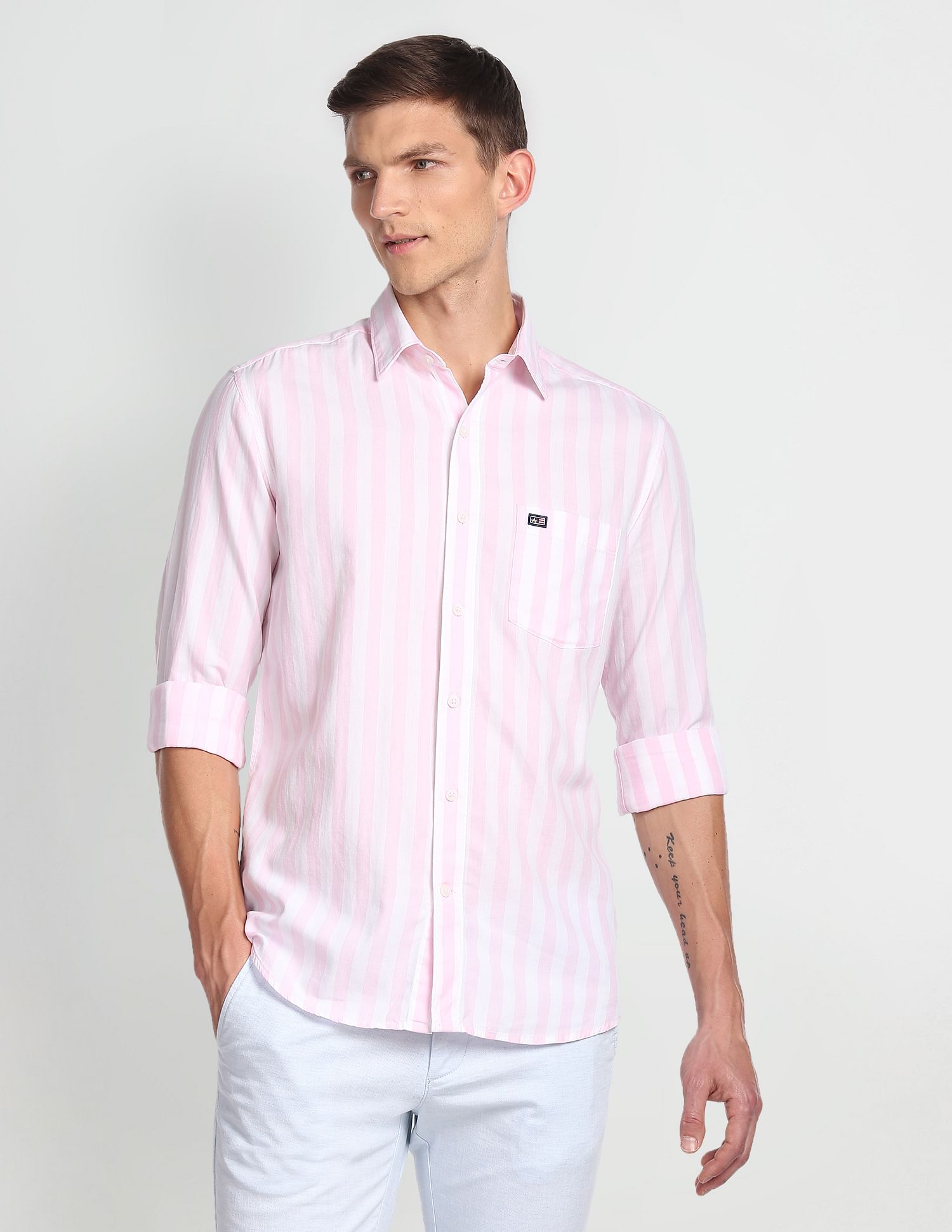 Arrow Sports Vertical Stripe Twill Shirt