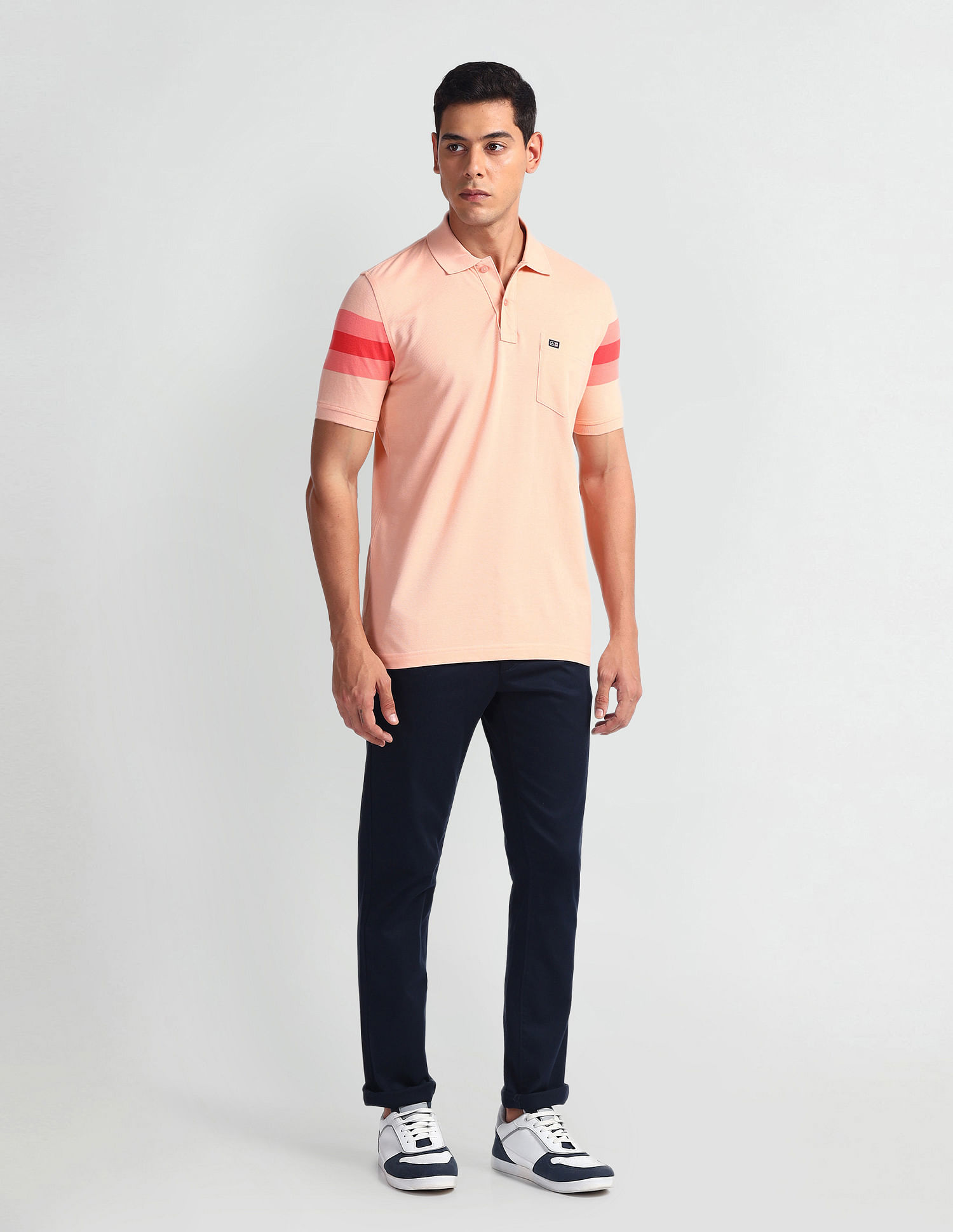 Arrow Sports Striped Sleeve Cotton Polo Shirt