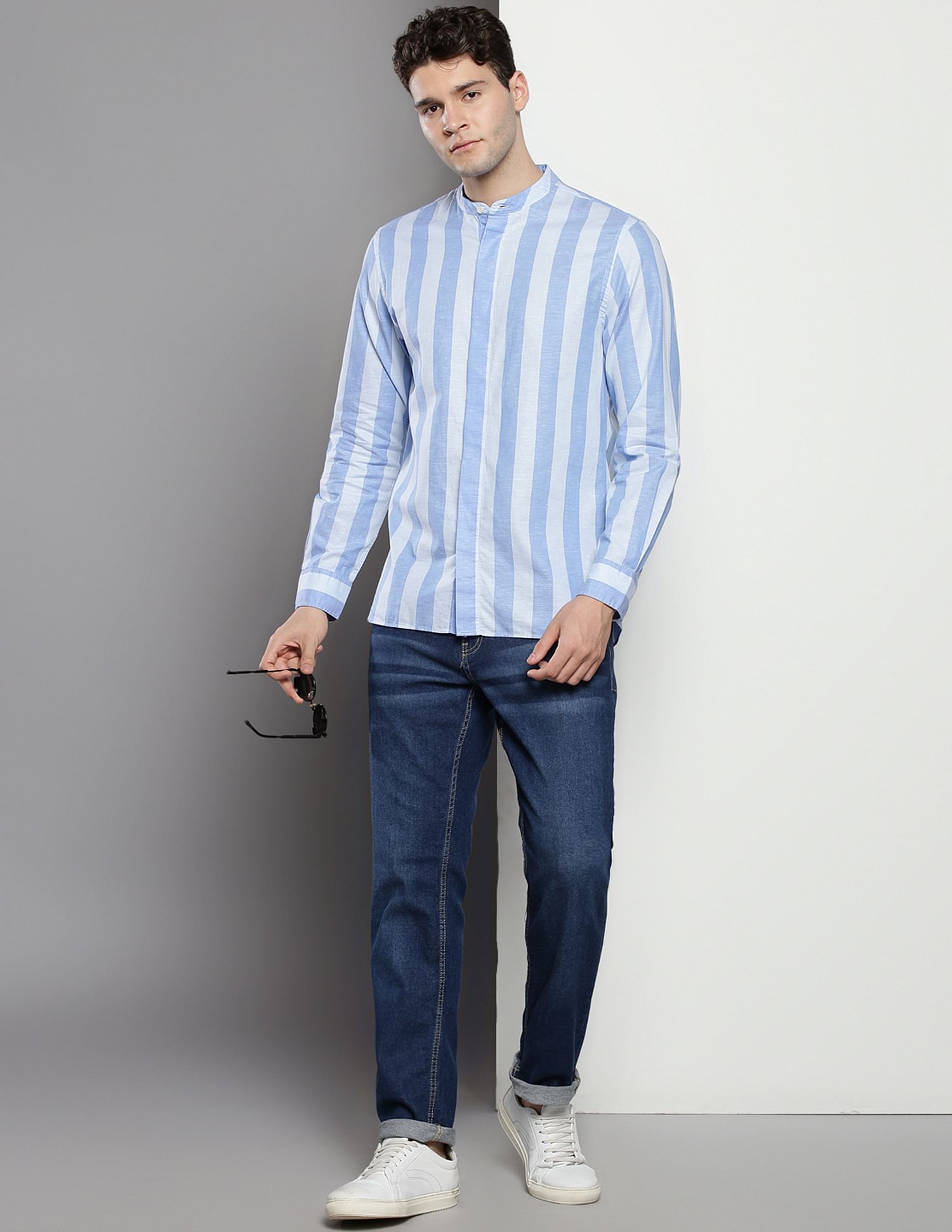 Tommy Hilfiger Mandarin Collar Vertical Stripe Shirt