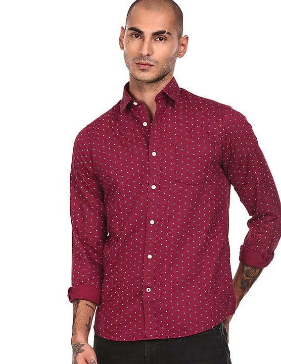Buy Arrow Sports Men Burgundy Slim Fit 