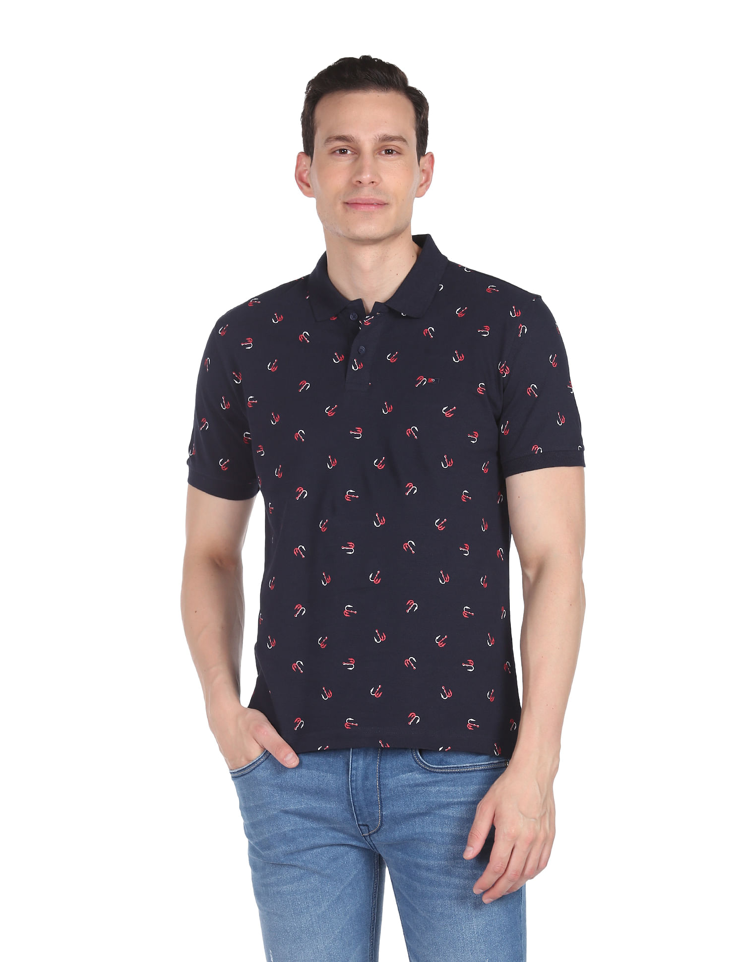 AD by Arvind Cotton All-Over Print Polo Shirt