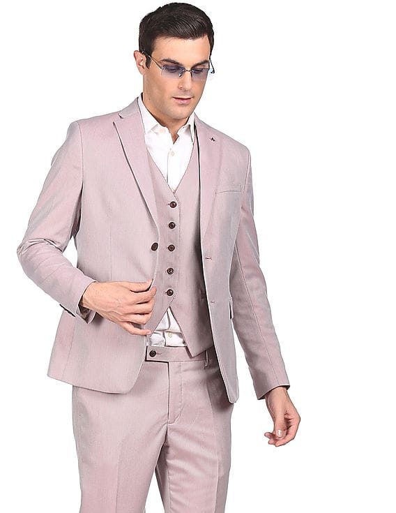 Arrow Men Pink Tailored Fit Three Piece 