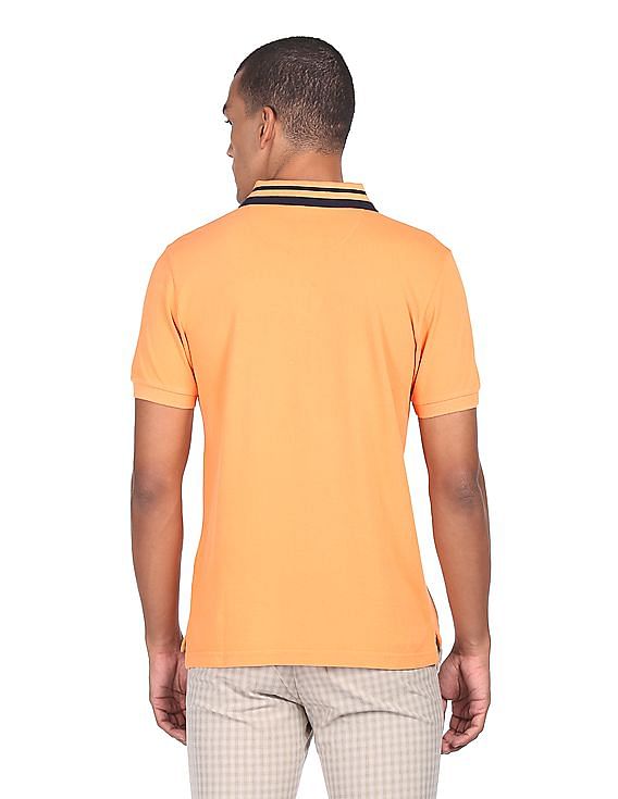 U.S. Polo Assn. Striped Collar Solid Polo Shirt