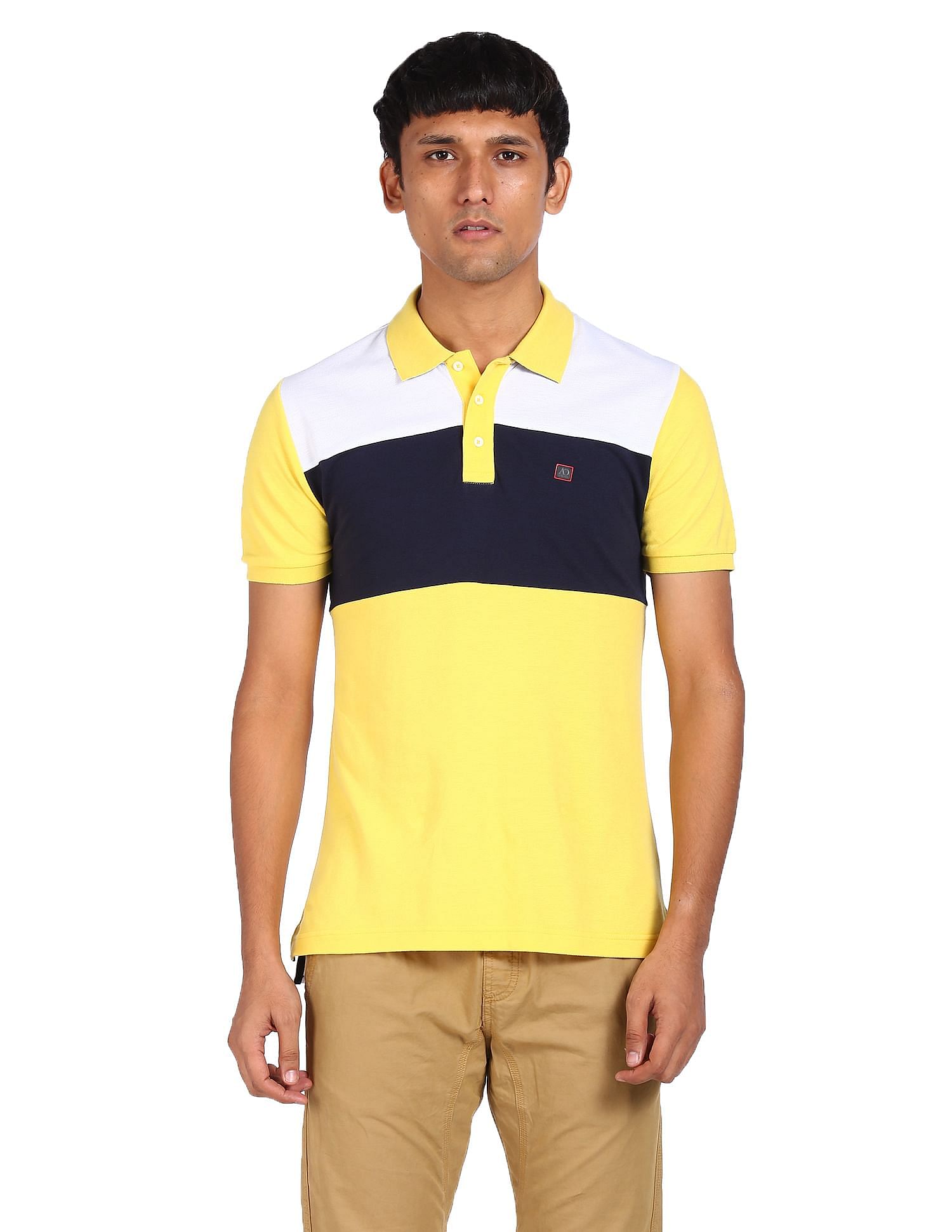 AD by Arvind Cotton Colour Block Polo Shirt