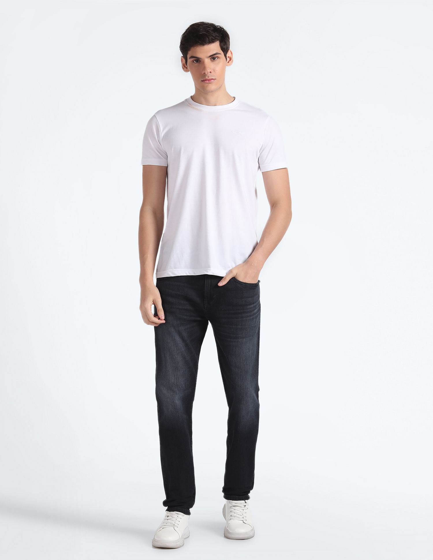 Flying Machine Mid Rise Slash Slim Tapered Jeans
