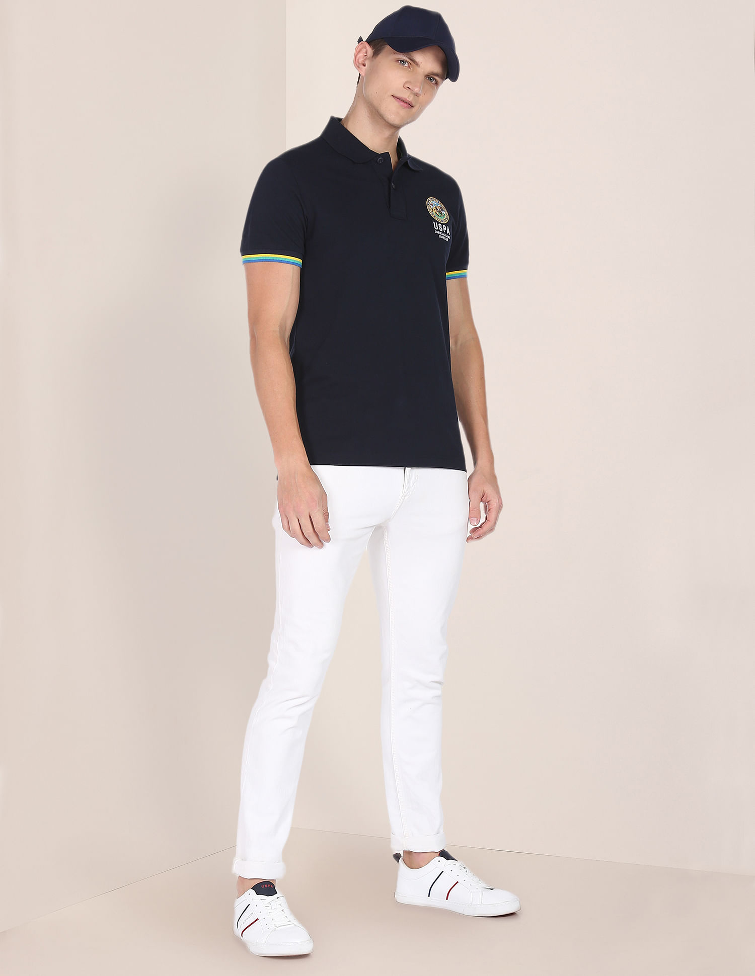 U.S. Polo Assn. Striped Sleeve Hem Logo Polo Shirt