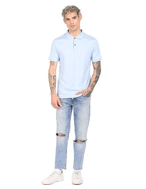 Buy Calvin Klein Men Blue Cotton Logo Embroidered Polo Shirt 