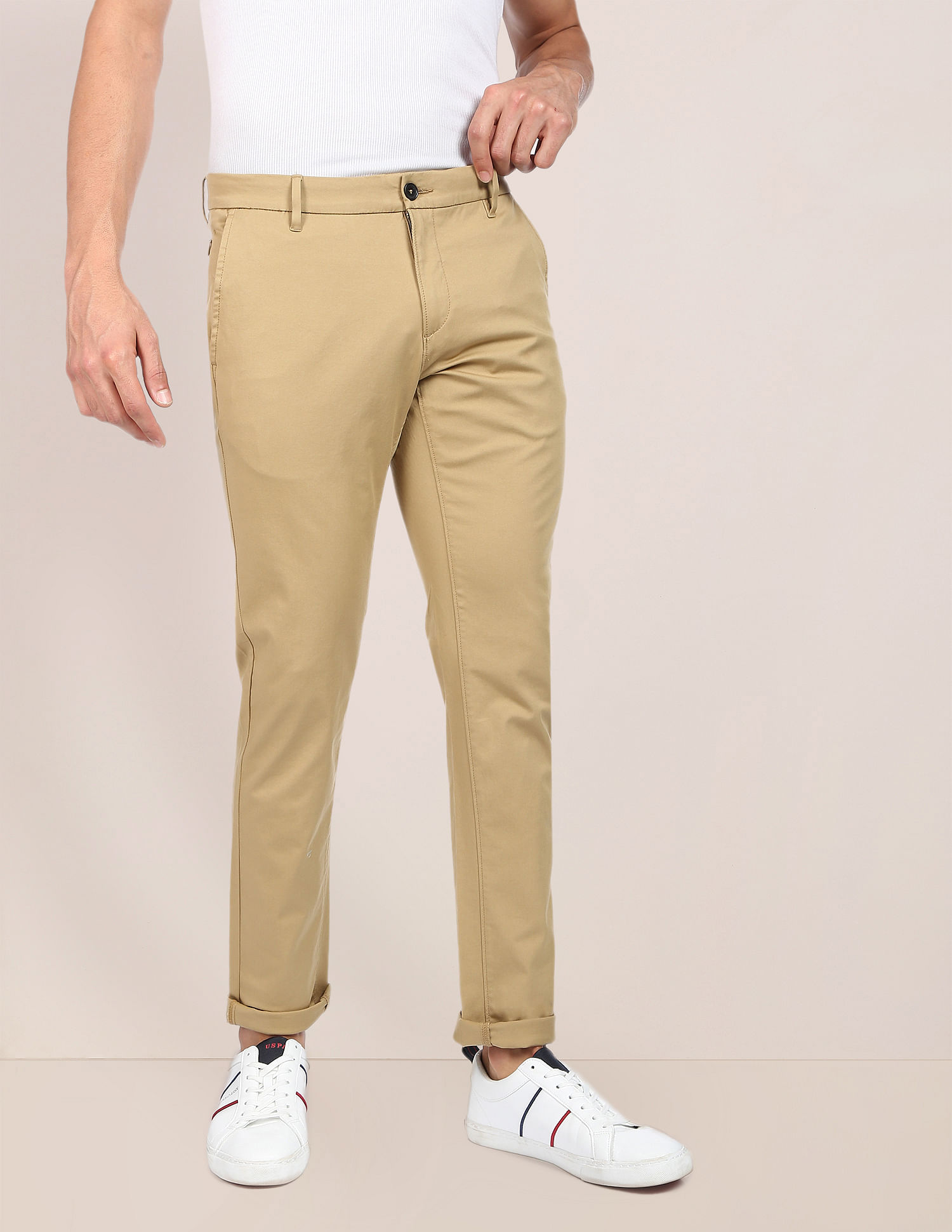 Buy U.S. Polo Assn. Solid Austin Trim Fit Casual Trousers - NNNOW