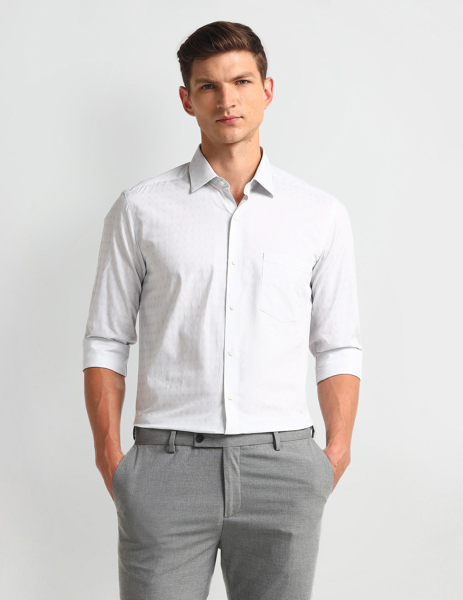 Arrow Manhattan Slim Fit Dobby All-Over Shirt