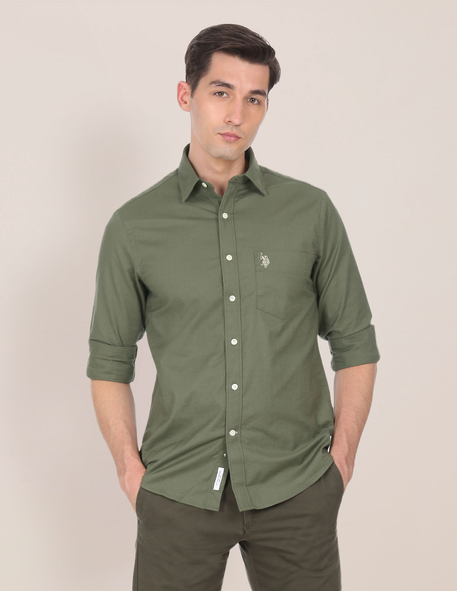 Olive green sale casual shirt