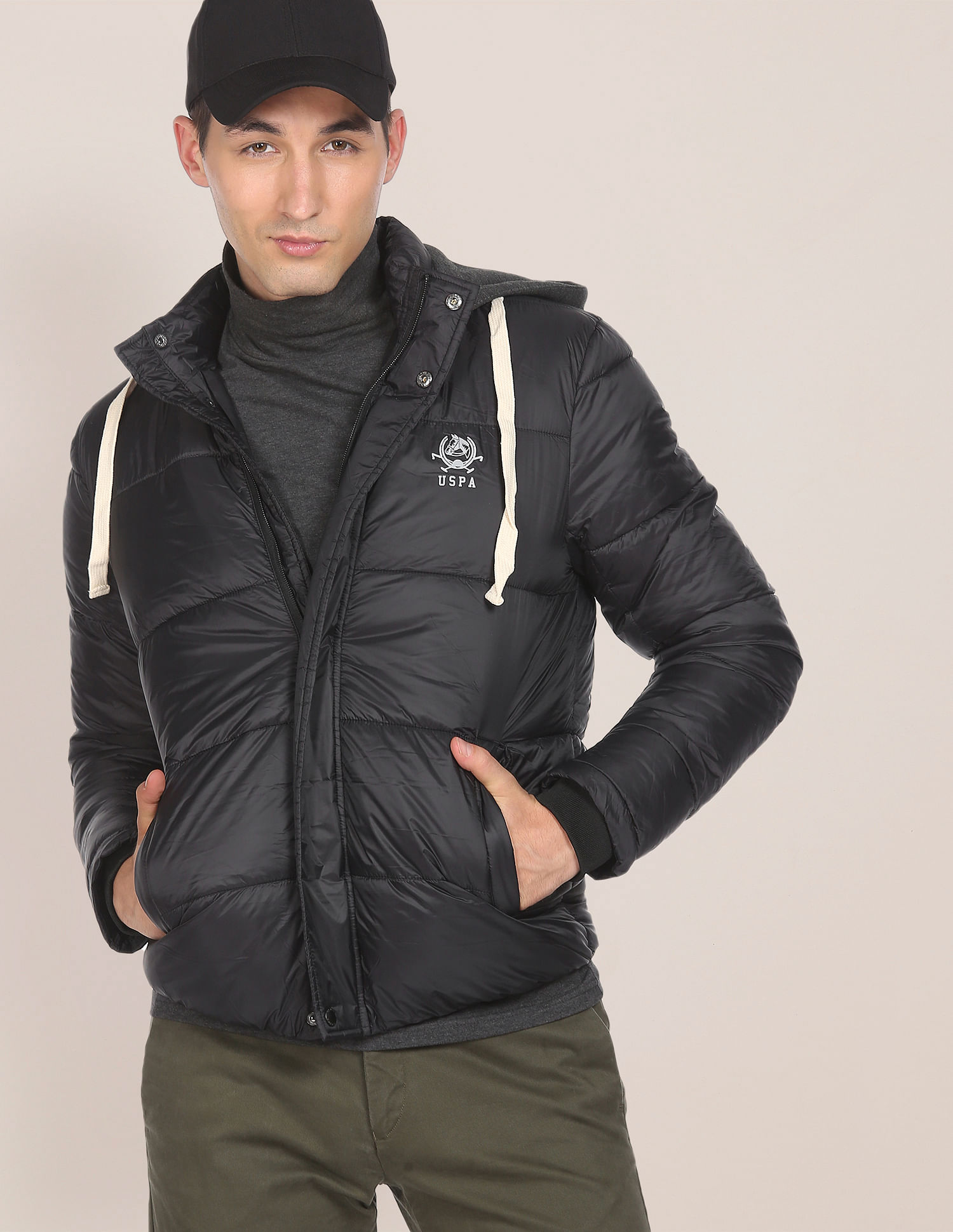 U.S. Polo Assn. Detachable Hood Nylon Solid Puffer Jacket