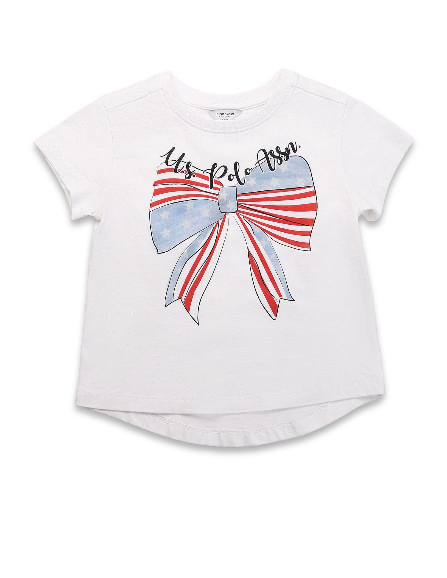 U.S. Polo Assn. Kids Girls Bow Print Relaxed Fit T-Shirt