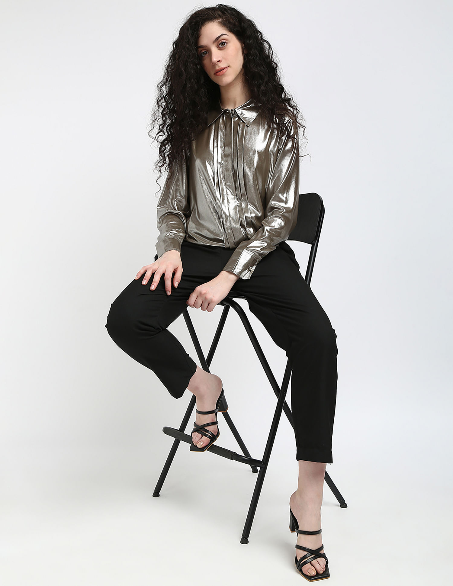 Tommy Hilfiger Gold Lame Pleated Front Shirt