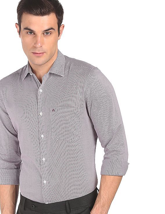 Buy Arrow Men Burgundy Spread Collar Patterned Formal Shirt 