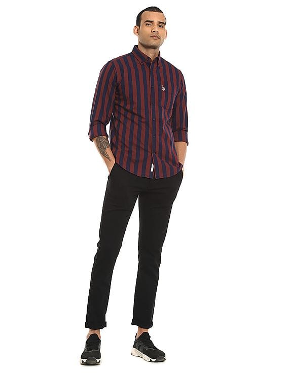 Navy Button Down Striped Casual Shirt 