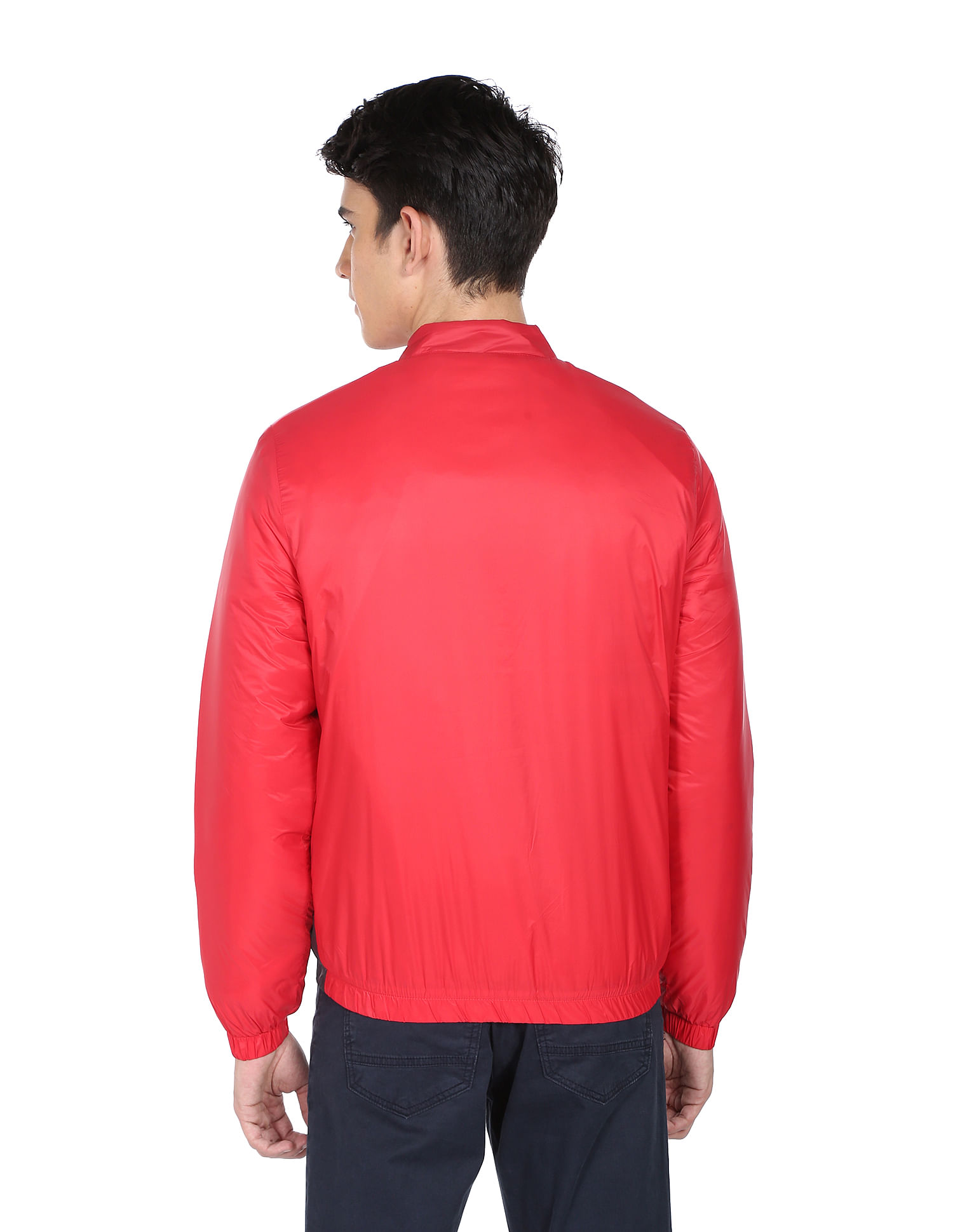 Flying Machine Stand Collar Colour Block Bomber Jacket