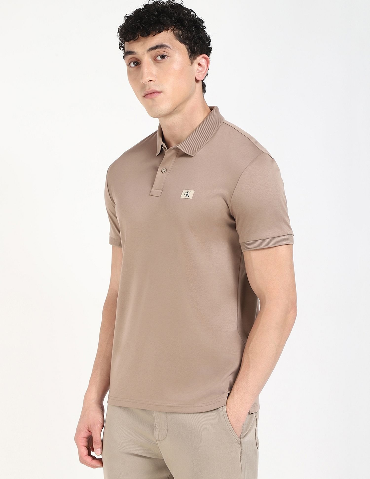 Calvin Klein Jeans Solid Regular-Fit Cotton Polo T-Shirt