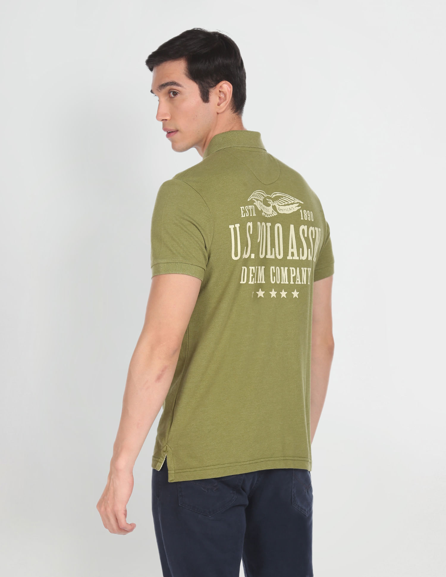 U.S. Polo Assn. Denim Co. Ribbed Collar Brand Print Polo Shirt