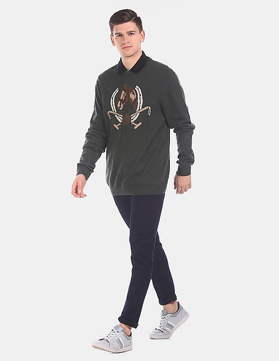 U.S. Polo Assn. Denim Co. Elbow Patch Brand Pattern Lambswool Sweater