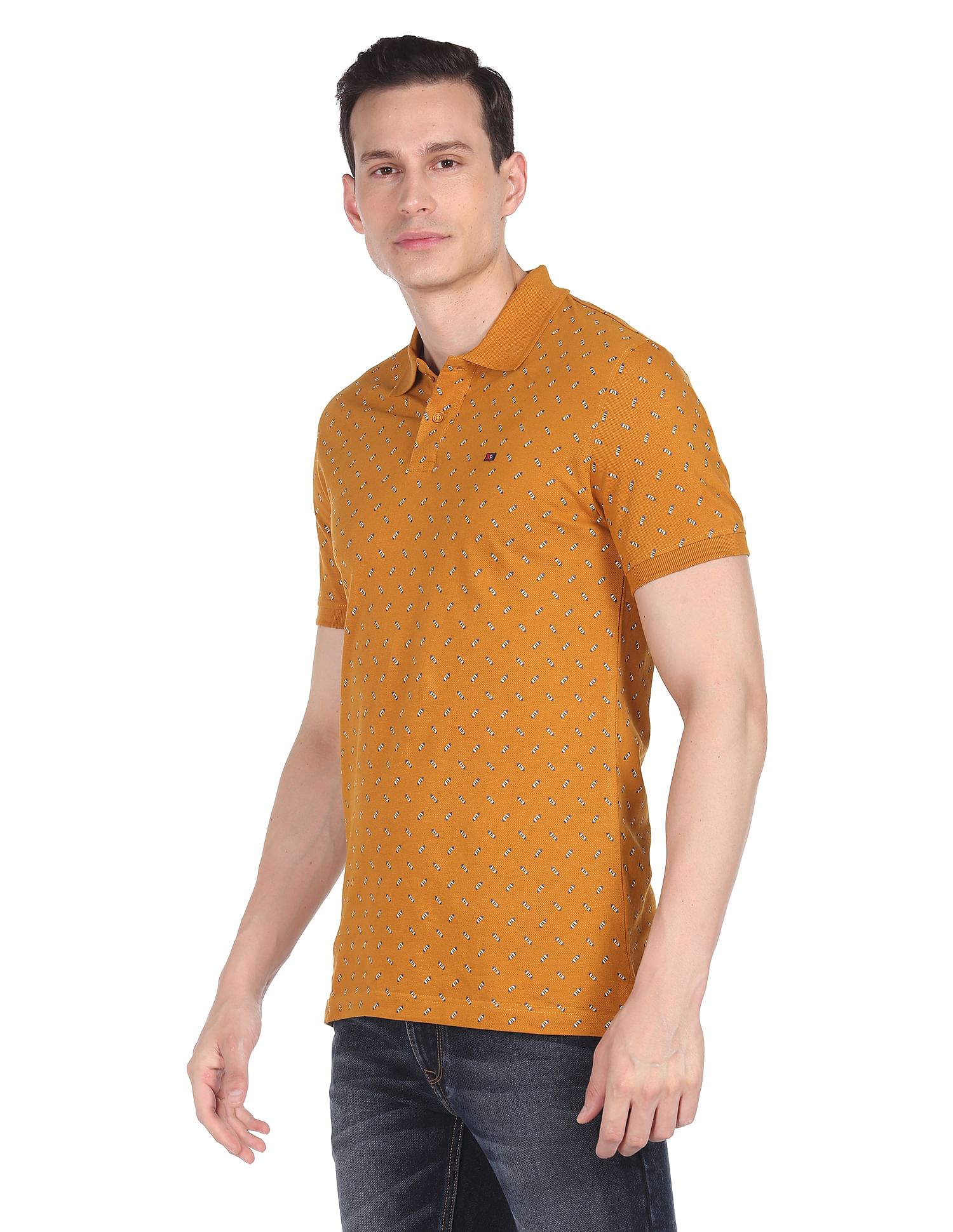 AD by Arvind Cotton Abstract Print Polo Shirt