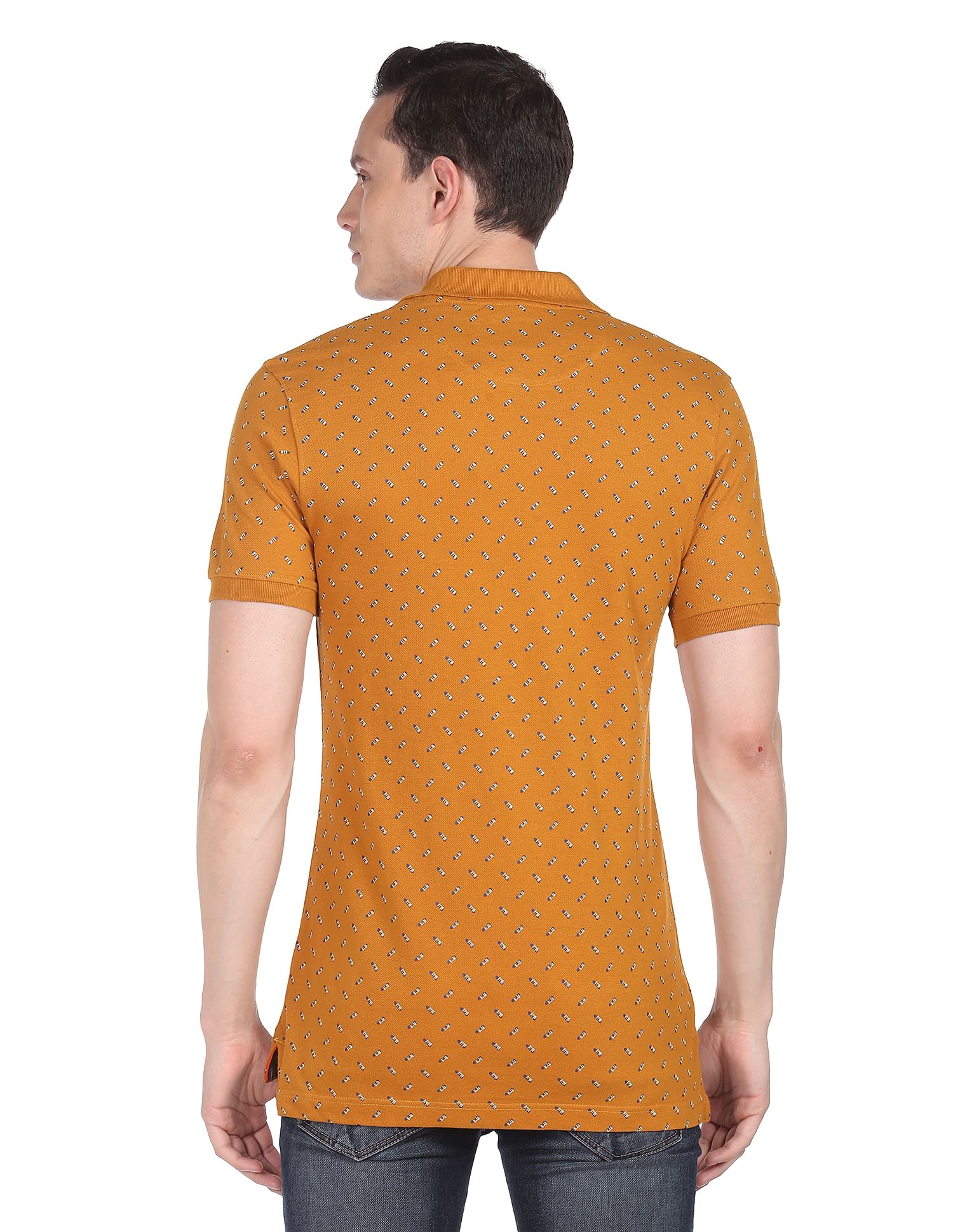 AD by Arvind Cotton Abstract Print Polo Shirt