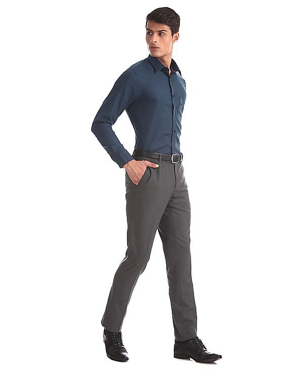 USPA Tailored Blue Tailored Regular Fit Checked Shirt