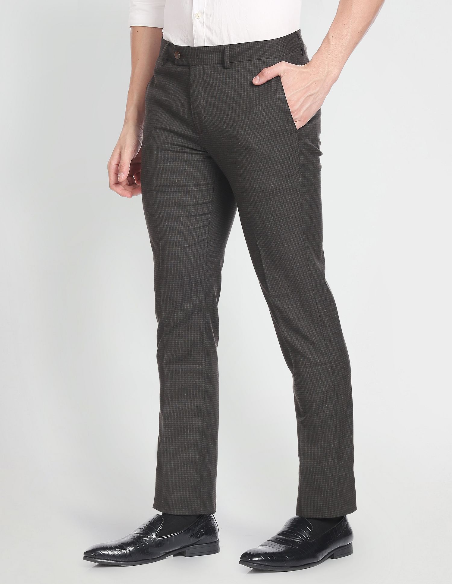 Arrow Hudson Regular Fit Micro Check Formal Trousers