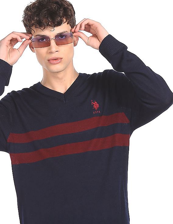 U.S. Polo Assn. V-Neck Striped Sweater