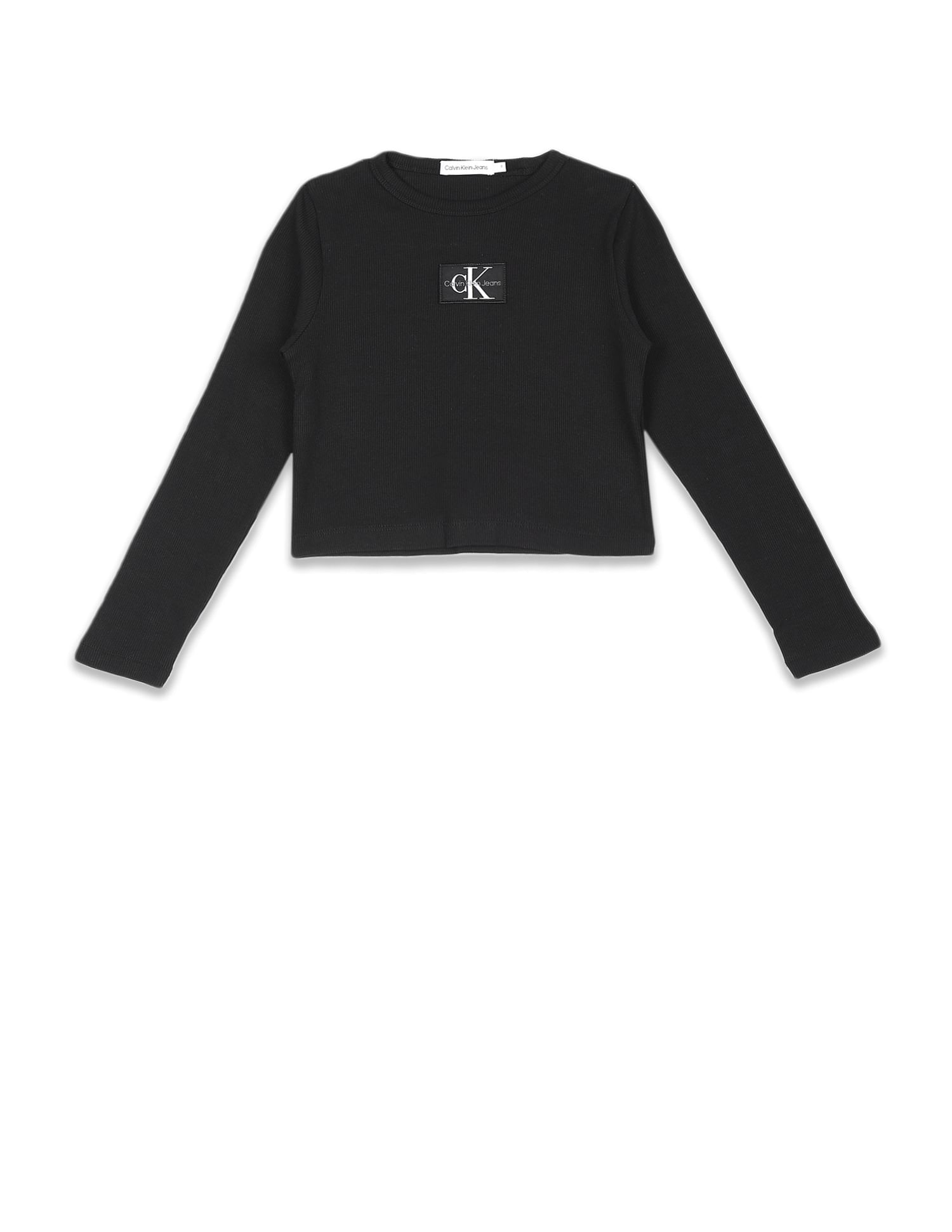 Calvin Klein Jeans Girls Black Crew Neck Logo T-Shirt