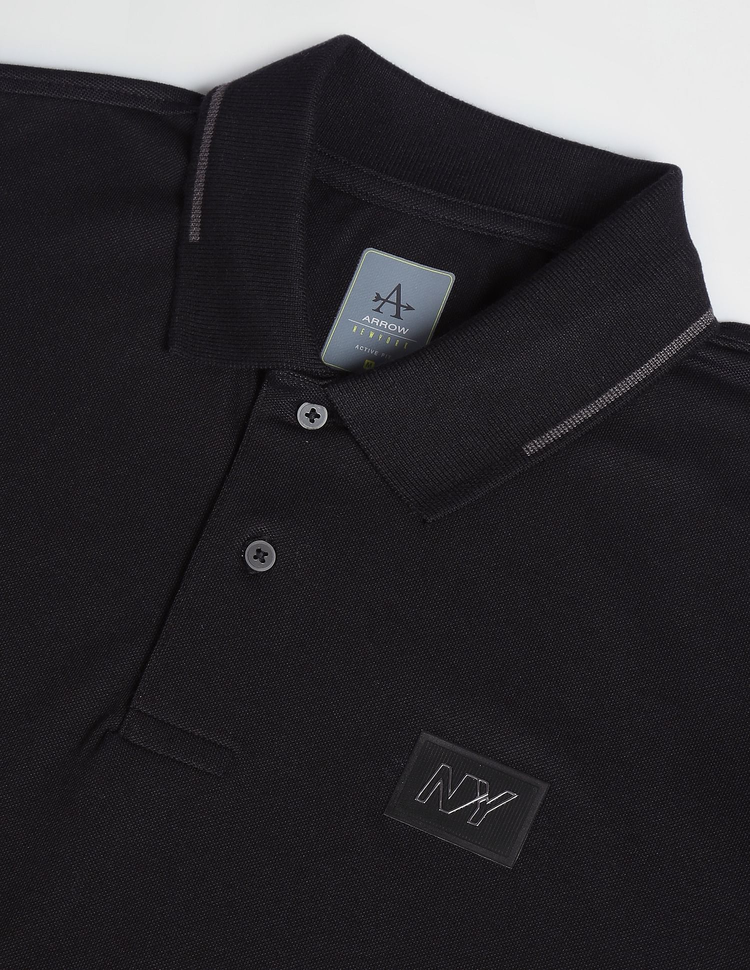 Arrow Newyork Striped Collar Solid Polo Shirt