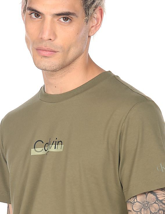 Buy Calvin Klein Men Olive Round Neck Brand Print T Shirt NNNOW