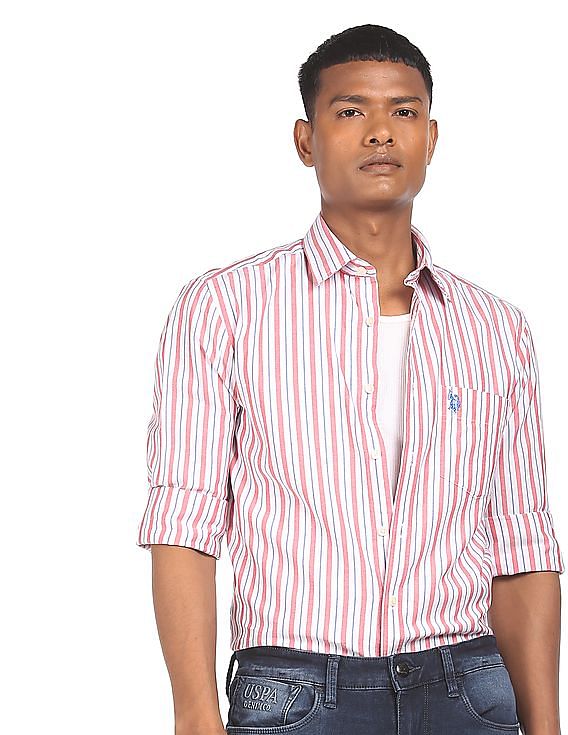us polo white striped shirt