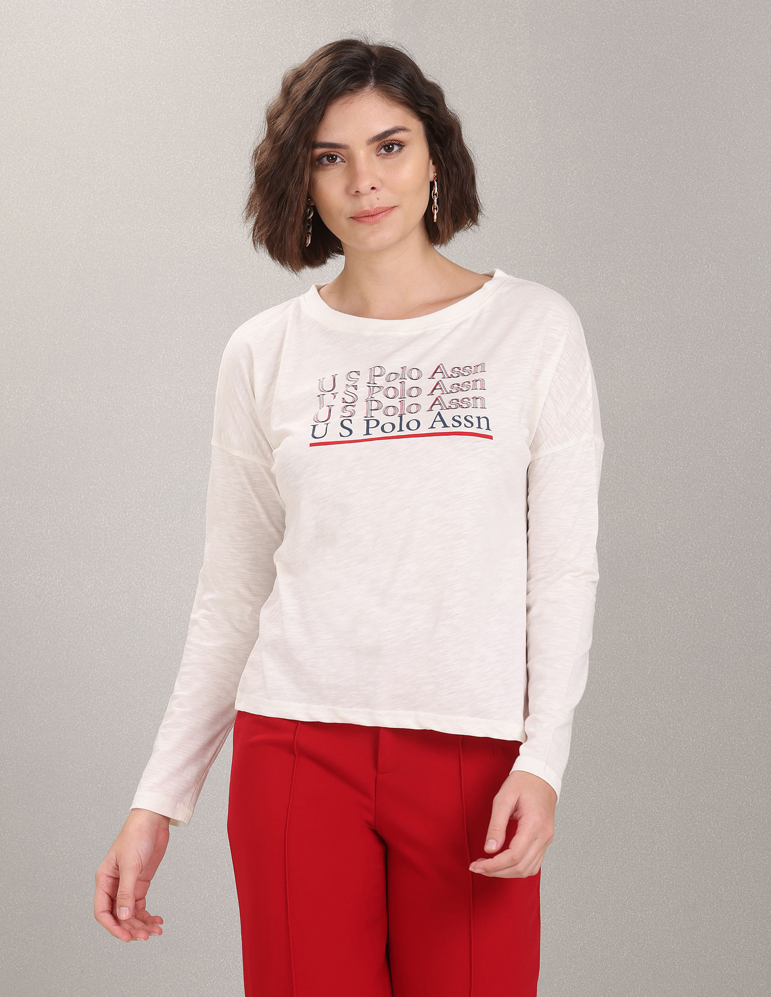 U.S. Polo Assn. Women Typographic Print Cotton T-Shirt