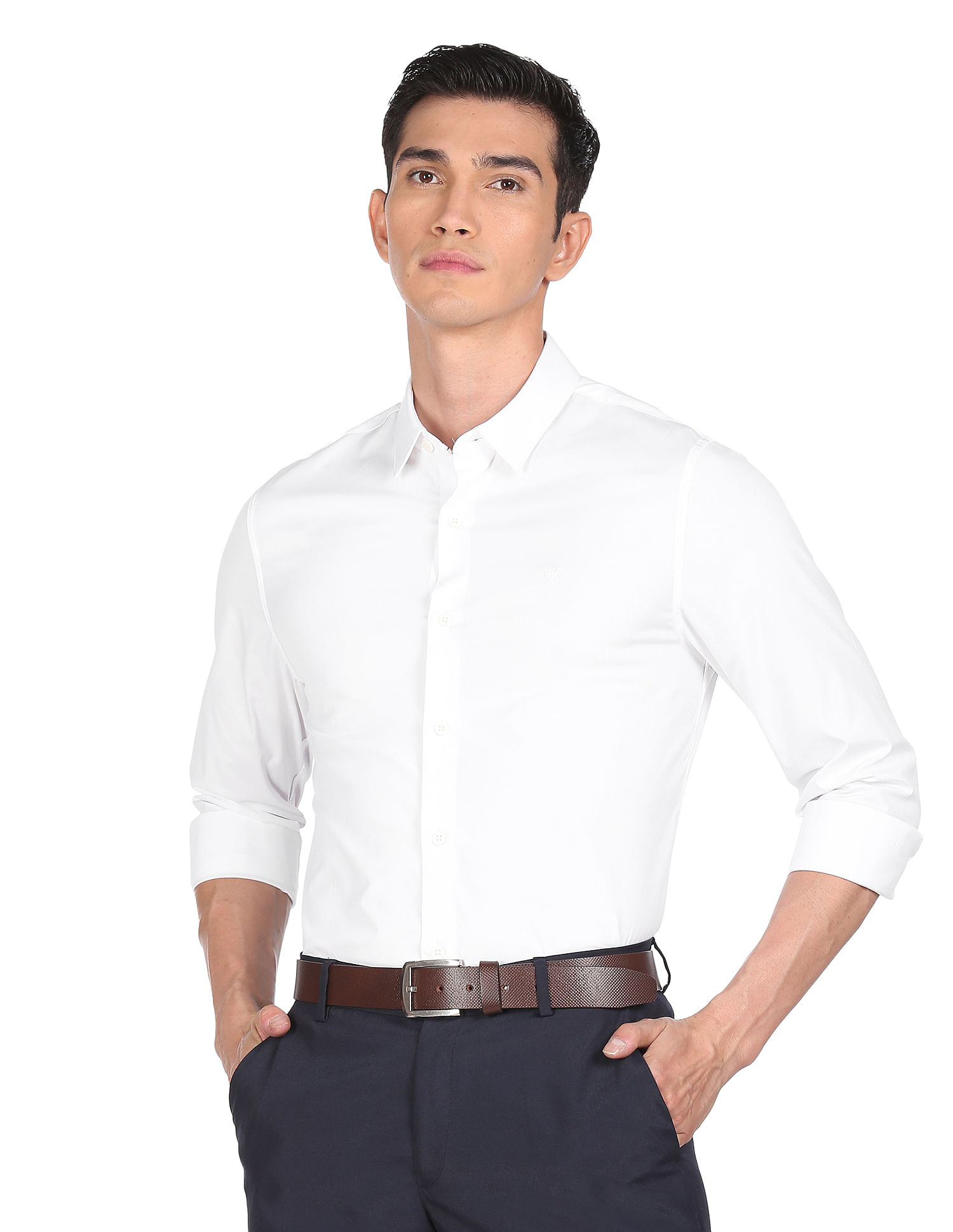 Calvin Klein Jeans Men White Slim Fit Solid Formal Shirt