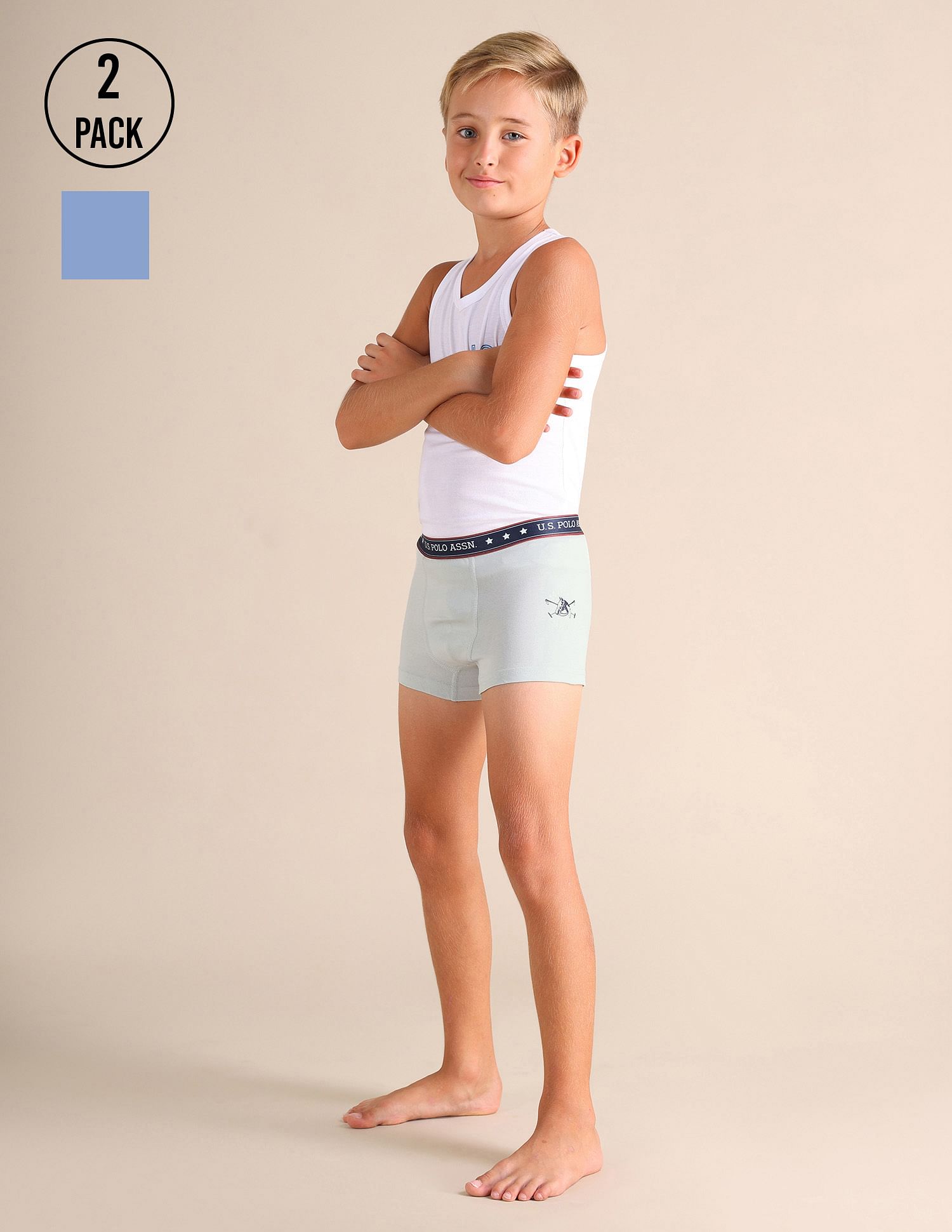 USPA Innerwear Boys Solid Cotton Spandex EKT03 Trunks - Pack Of 2