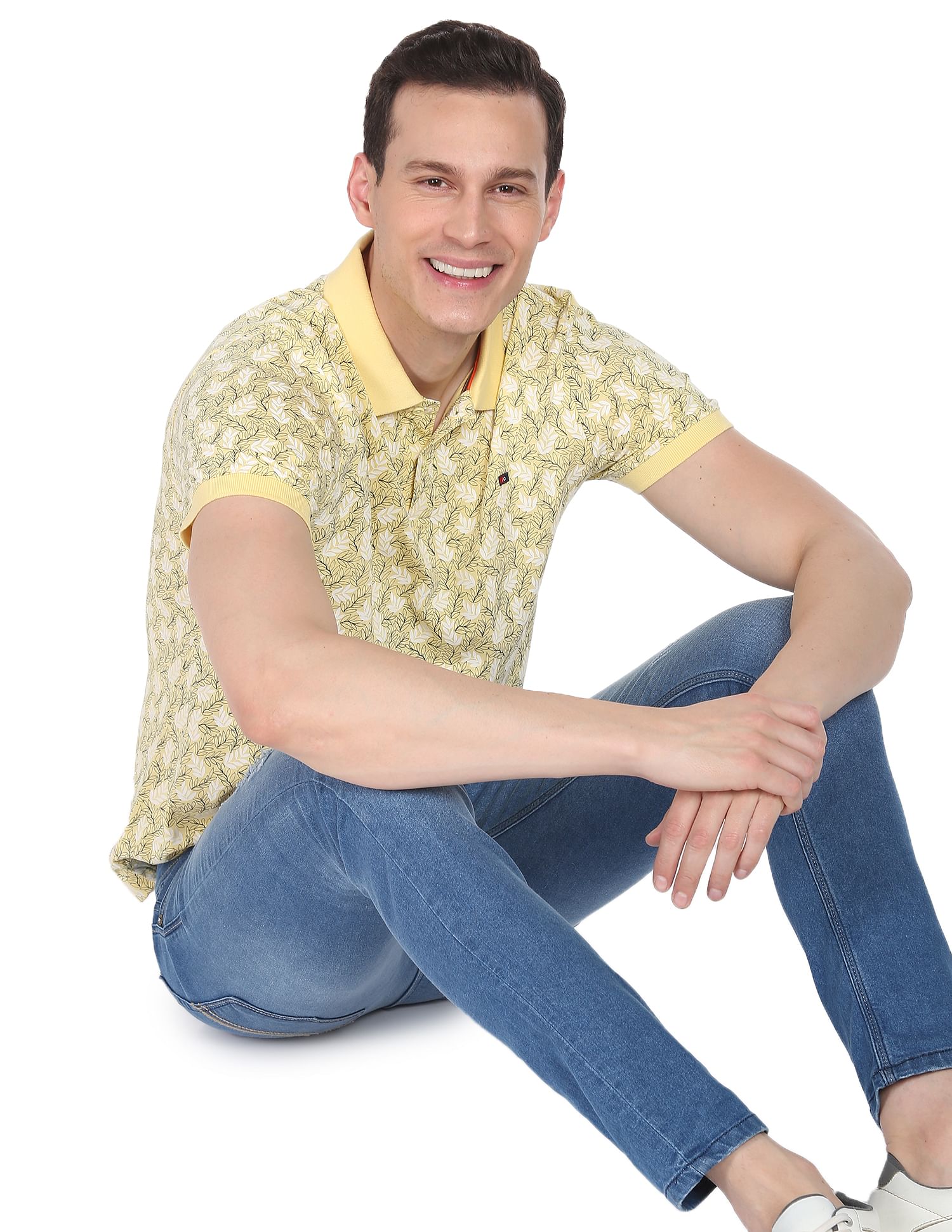 AD by Arvind Cotton Tropical Print Polo Shirt